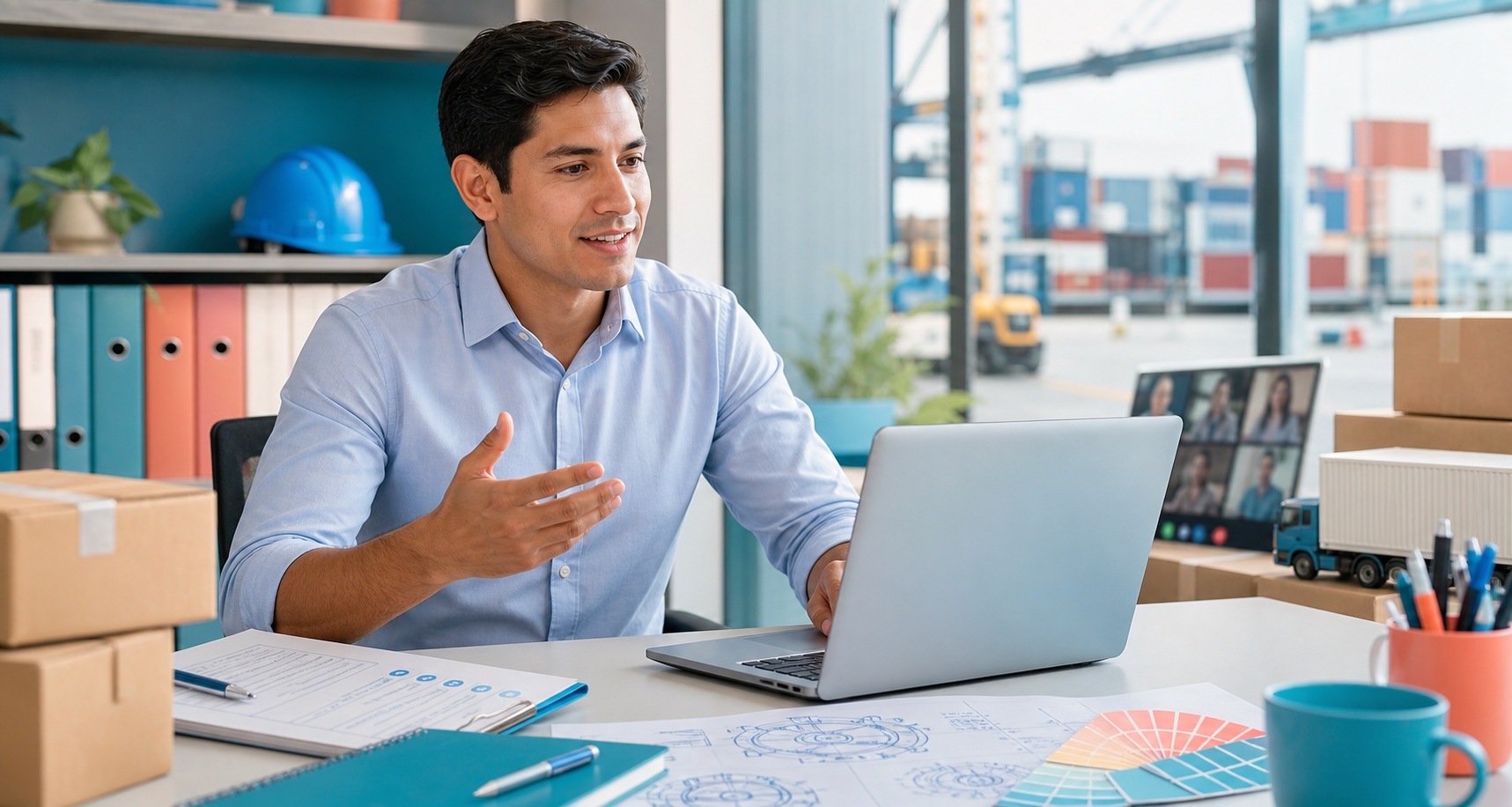 Profesional de comercio exterior practicando inglés para logística y manufactura